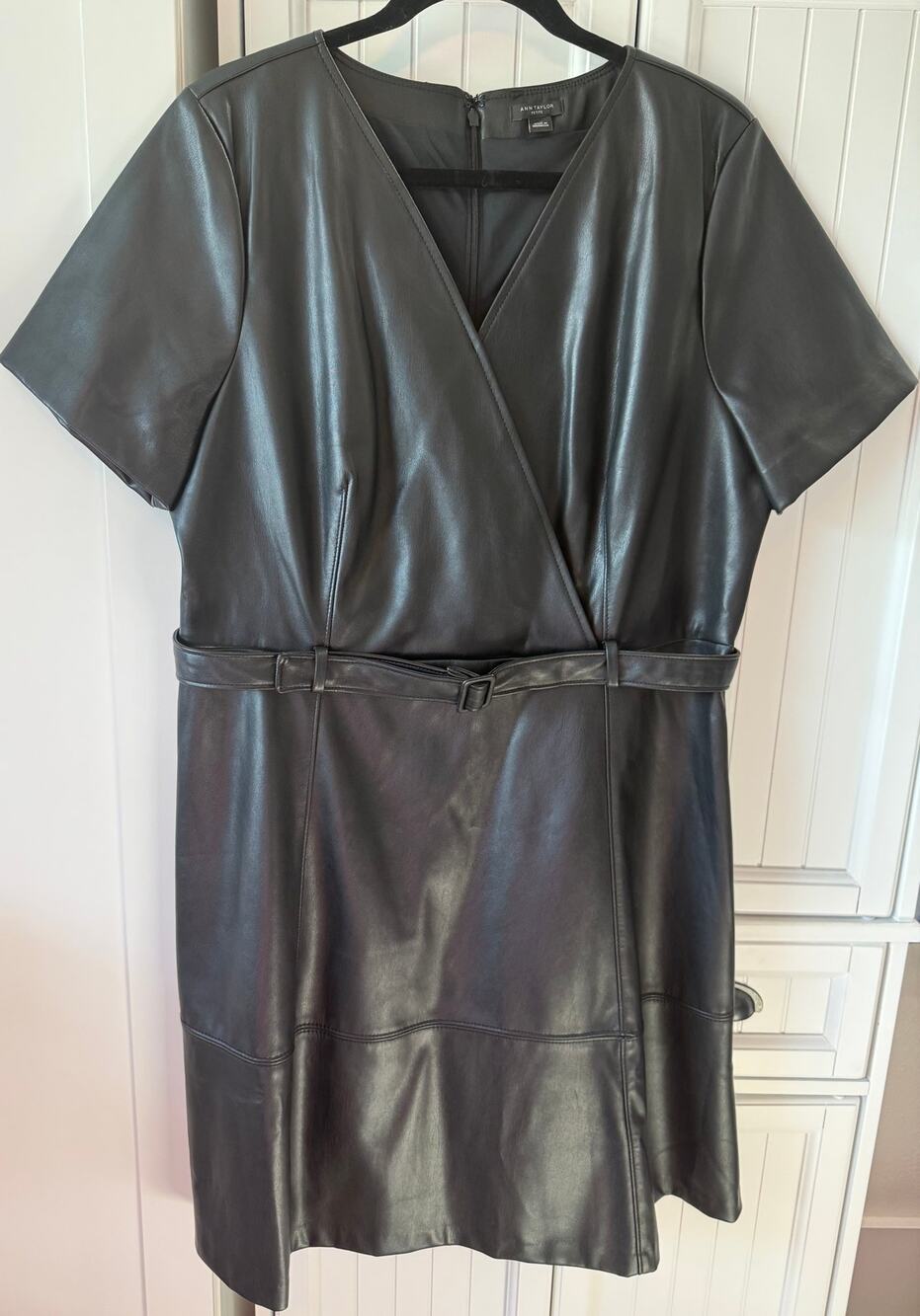 Ann Taylor faux leather belted dress size XLP EUC
